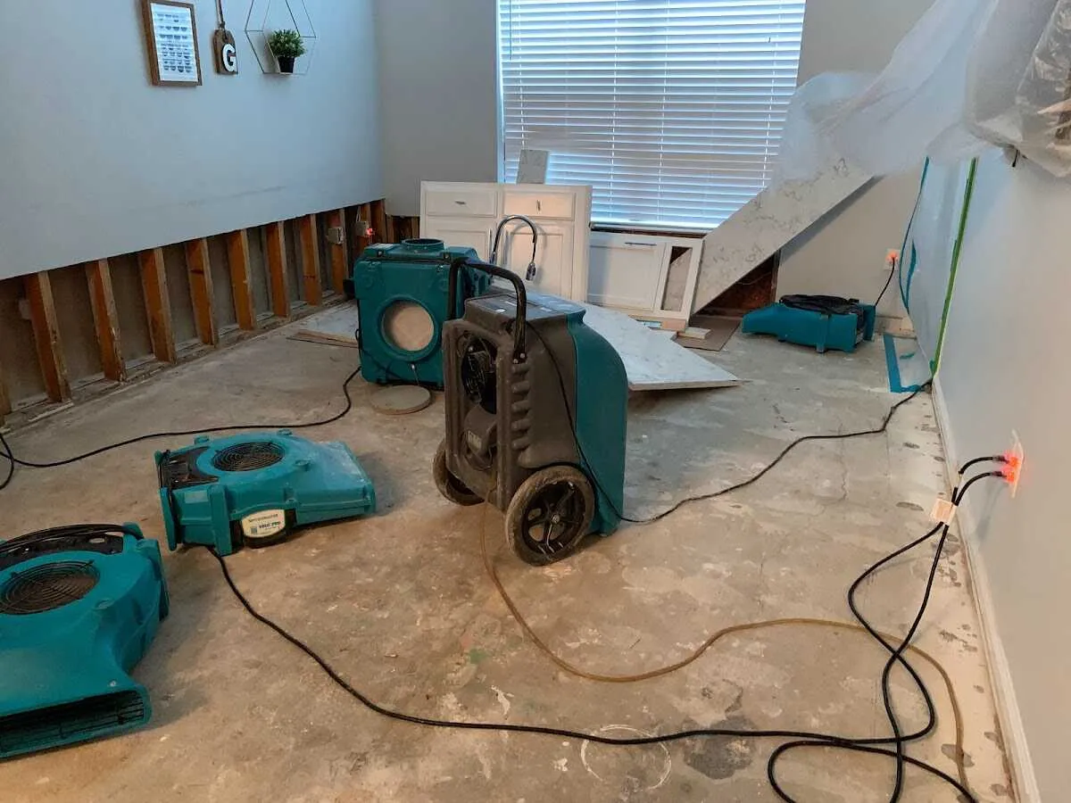 Dehumidifier in flood-cut room for Water Damage Restoration in Silverton